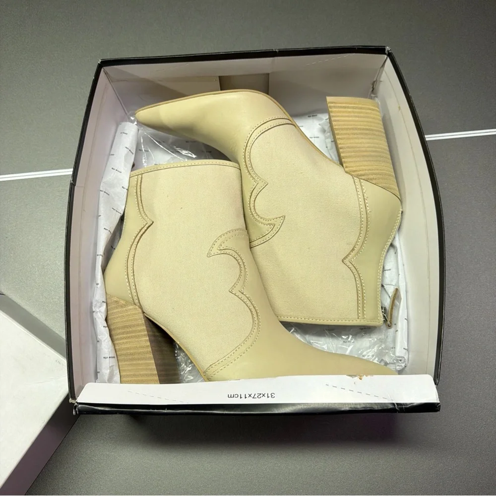 Dolce‎ Vita Leather Heeled Ankle Boots Noraya Sand Size 9.5 New with Box